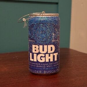 Blue Glitter Bud Light Beer Can Ornament